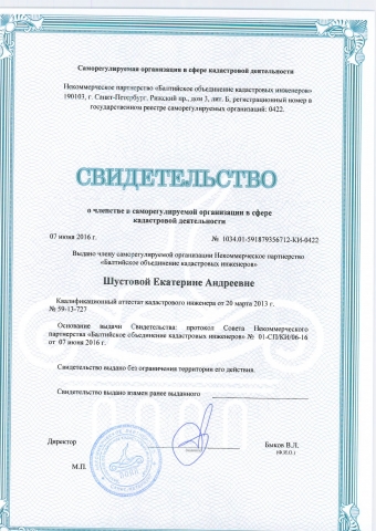 Свидетельство о членстве в саморегелируемой организации в сфере кадастровой деятельности